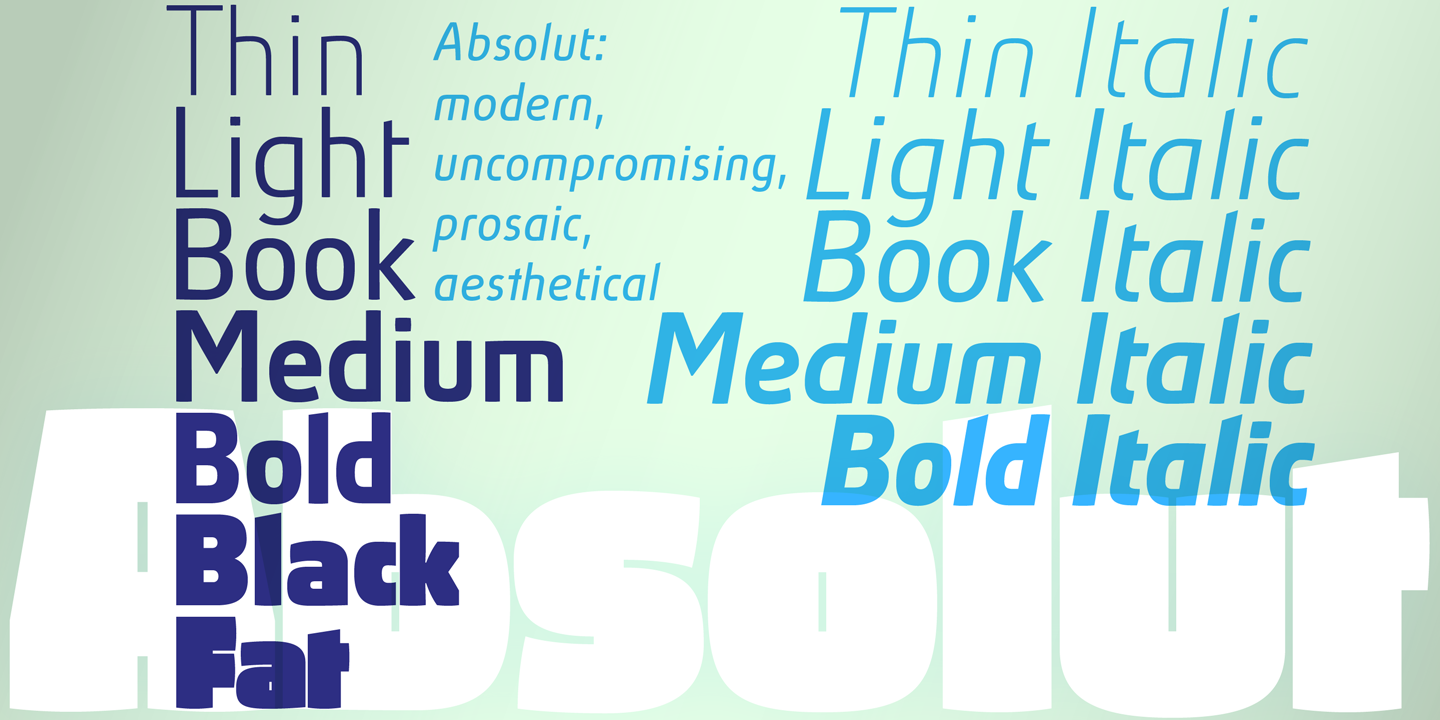 Ejemplo de fuente Absolut Pro Light Italic